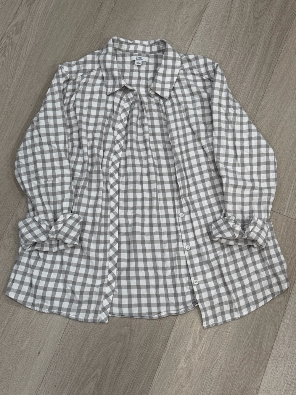 Croft & Barrow Gray White Gingham Button Down Shirt Women’s Large